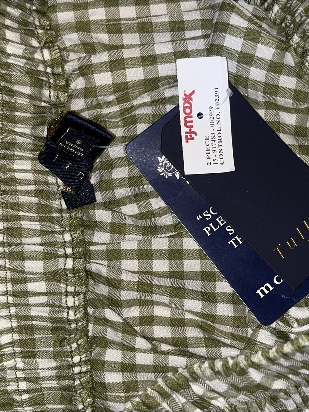 T.J.Maxx Olive Green and White Gingham Smocked Crop Top and Skirt - Picture 5 of 6